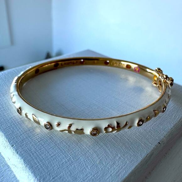 LAUREN G ADAMS - Stackable Desire hinged BANGLE bracelet cream and gold